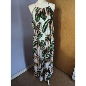 Tinsel Woman's NWT White Brown Tropical Fern Palm Leaf Design Dress Size PL